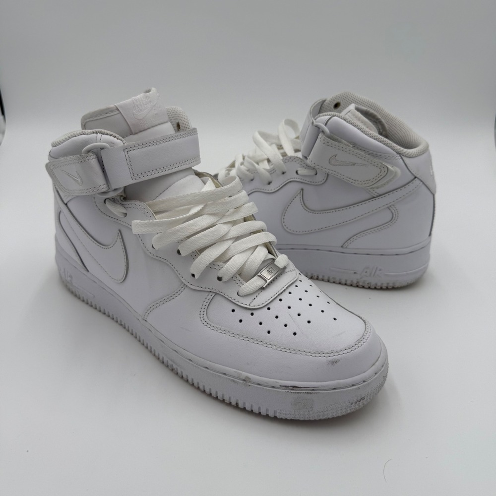 Nike Men's Air Force 1 Mid 07 Sneakers 10.5 Triple White Leather Ankle Strap